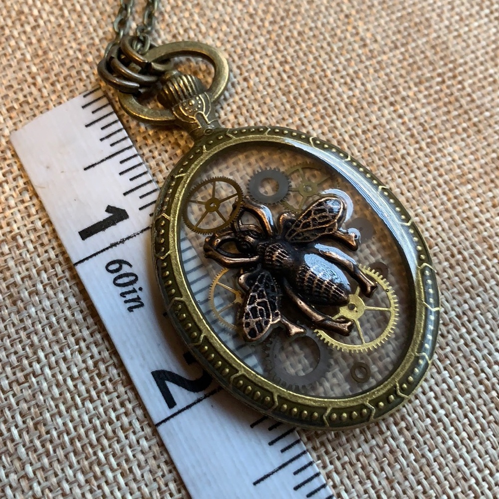 Honey Bee Steampunk Gears 30” Necklace One of a kind New - Picture 6 of 8